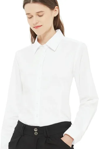 Vista 15 de Blusa de trabajo con botones para mujer, de algodón elástico, manga larga, ajuste delgado