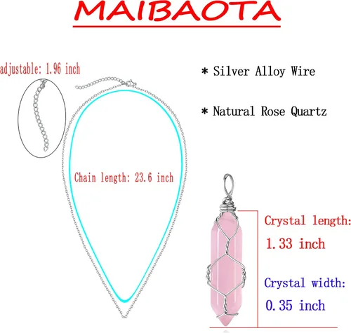 Vista 4 de MAIBAOTA Collar de piedra de cristal curativo, collar con colgante de cristales de lágrima envueltos en alambre, collar con dije de cuarzo Reiki