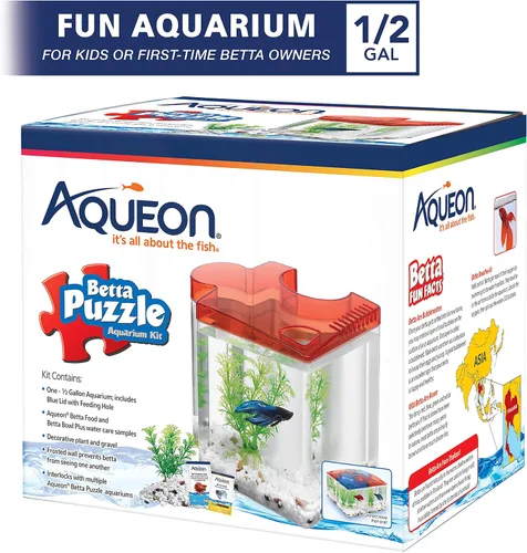 Vista 6 de Aqueon Betta Puzzle - Kit de tanque de peces de acuario, azul, medio galón
