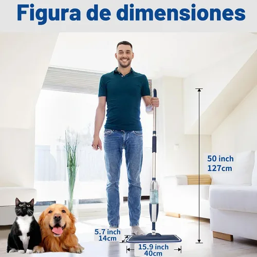 Vista 4 de Trapeador de microfibra para pisos de madera dura con 3 almohadillas y botella recargable