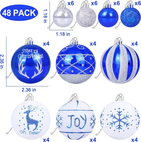 Vista 8 de 48 adornos de bolas de Navidad azul real y plateado para decoración de árbol de Navidad/Hanukkah judío – 10 estilos de adornos de bolas de Navidad