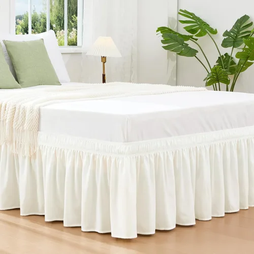 Vista 11 de Vocander Falda de cama negra envolvente de tamaño individual de 14 pulgadas de caída, volantes elásticos fáciles de poner, falda de cama sólida