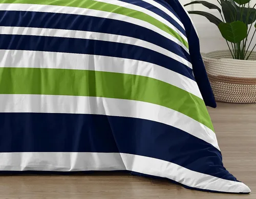 Vista 6 de Sweet Jojo Designs Azul marino, verde lima, verde y blanco, para niños, adolescentes, 3 piezas, matrimonial/queen, colección de ropa de cama a rayas