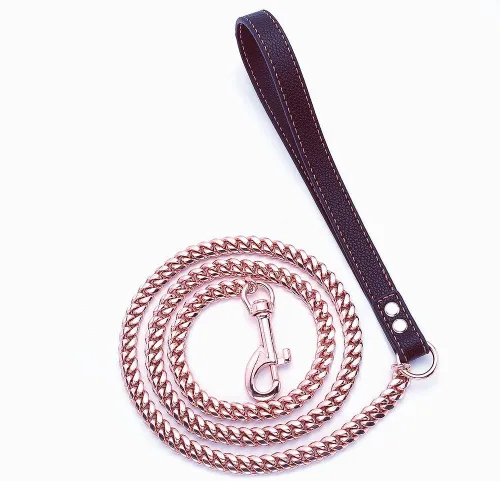 Vista 13 de Correa de cadena para perro de oro de 18 quilates, 0.43 pulgadas, a prueba de masticación, cadena de eslabones cubanos de acero inoxidable 316L