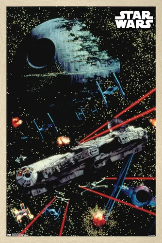 Vista 13 de Trends International Star Wars: Saga - Póster de pared de batalla espacial, 14.725 x 22.375 pulgadas, versión enmarcada de madera de granero