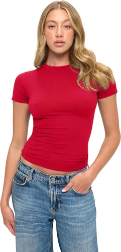 Vista 10 de Natural Uniforms Camiseta Baby Tee Crop Top de Manga Corta Y2K Súper Suave y Súper Elástica para Mujer True Hunter Verde