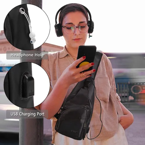 Vista 5 de Seoky Rop Bolso bandolera para hombre con puerto de carga USB