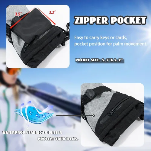Vista 4 de Ixsun Guantes de esquí para hombres y mujeres, bolsillo con cremallera, suaves, cálidos, impermeables, resistentes al viento, adecuados para esquís