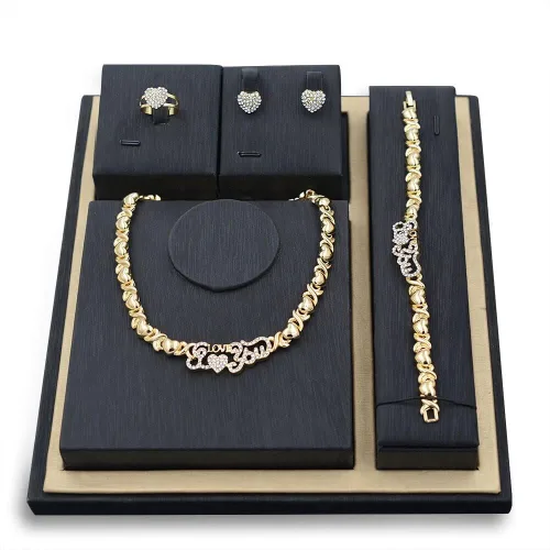 Vista 3 de Giffor Colección de collares de amor rellenos de oro de 14 quilates, juego de joyas para dama de honor, boda, joyería de mujer, aretes, pulseras