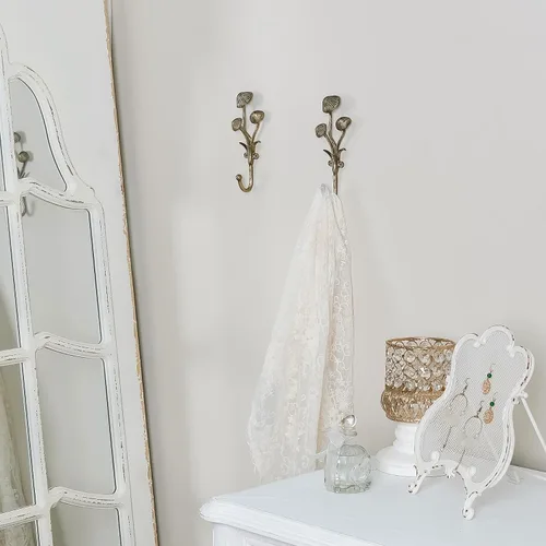 Vista 3 de SOFFEE DESIGN 2 piezas de ganchos para abrigos de metal dorado con forma de hongos 3D, para entrada, baño, dormitorio, decoración estilo granja