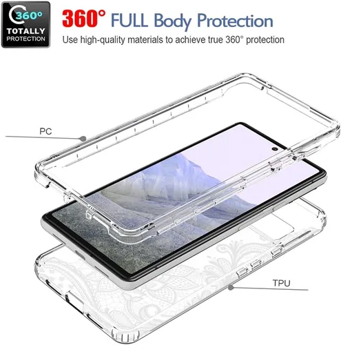 Vista 3 de Funda de teléfono para Pixel 6 Pro, Pixel 6 XL G8VOU, bonito patrón de mandala transparente de cuerpo completo, funda protectora para Google Pixel 6