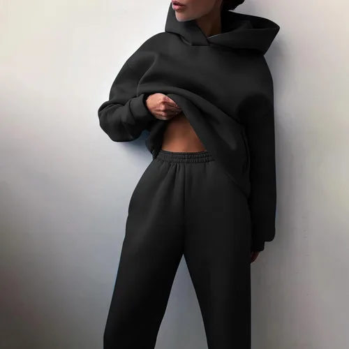 Vista 4 de Conjunto deportivo de 2 piezas para mujer, sudadera de manga larga, sudadera con capucha y pantalones largos