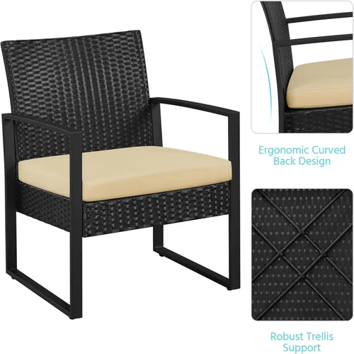 Vista 6 de YAHEETECH - muebles de patio conjuntos para interior o al aire libre. de mimbre moderno, juego de mesa auxiliar bistró, 3 piezas Negro/Caqui