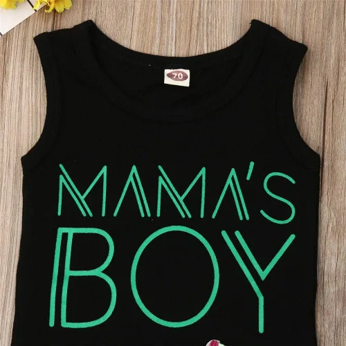 Vista 4 de Conjunto de 2 piezas de ropa de verano, con letras impresas, camiseta sin mangas y pantalón corto, para bebé