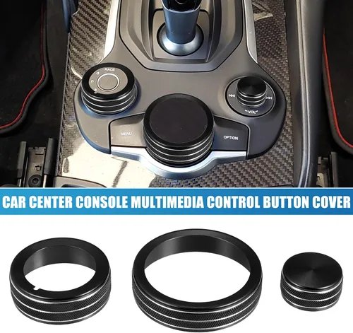 Vista 2 de Cubierta de botón de control multimedia para consola central de coche para Alfa Romeo Giulia Stelvio 2017-2019, color negro (juego de 3)