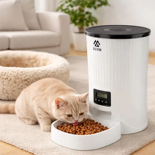Vista 3 de Elevon Comedero automático para gatos de 4 litros, dispensador programable de alimentos para perros y mascotas con grabadora de voz de 10 segundos