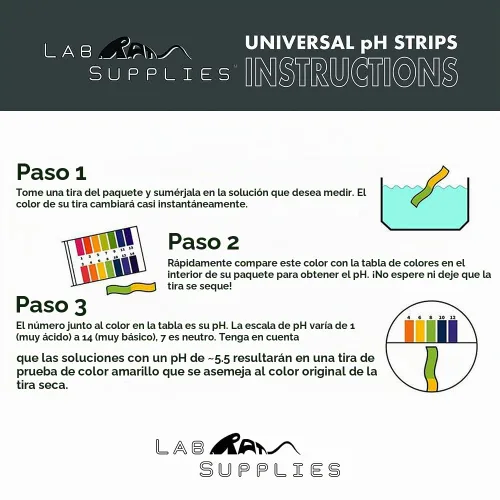 Vista 3 de Tiras de prueba de pH de plástico, aplicación universal (pH 0-14), 100 tiras para saliva, jabón, orina, alimentos, líquidos, agua con pruebas