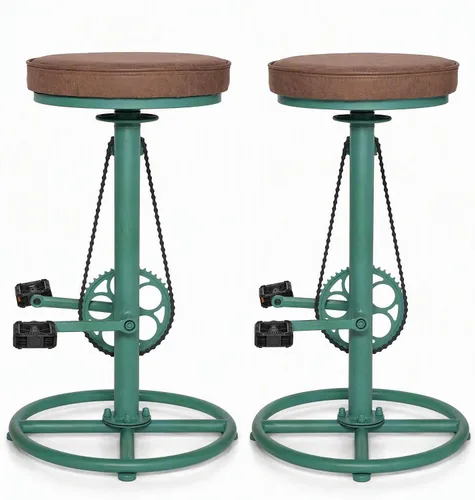 Vista 10 de Bicycle-Style 29"-37" Adjustable Swivel Bar Stools Set of 2, Distressed Red Black Seat / Distressed Red Frame
