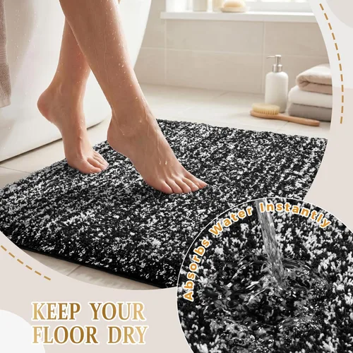 Vista 5 de Yimobra Alfombras de baño en negro y blanco antideslizantes lavables, tapetes de baño ultra suaves y absorbentes de agua, alfombra de ducha suave