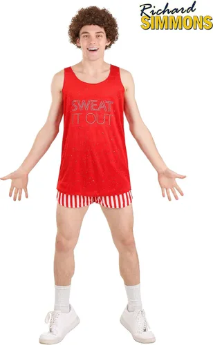 Vista 2 de Richard Simmons - Disfraz para adultos, traje de gurú del fitness, disfraz retro de instructor de entrenamiento para Halloween, cosplay, color rojo