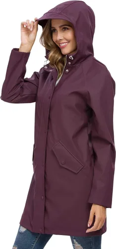 Vista 4 de Fahsyee Raincoat Women, Rain Jacket Waterproof Raincoat Hooded Windbreaker Outdoor Long Active