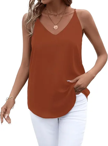 Vista 82 de Camiseta de chifón con tirantes delgados ajustables y cuello en V