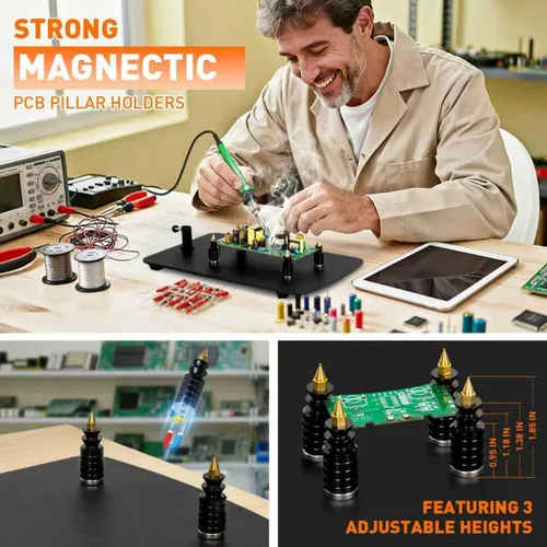 Vista 2 de Lámpara de lupa de 10 aumentos con luz y soporte, 2,200 lúmenes, luz iluminada con atenuación sin escalones en 3 colores, 4 pilares de PCB y lámpara