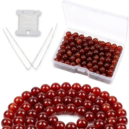 Vista 12 de Cherry Tree Collection 100 cuentas redondas de 6 mm de turquesa africana para hacer joyas Incluye caja de almacenamiento, cordón elástico