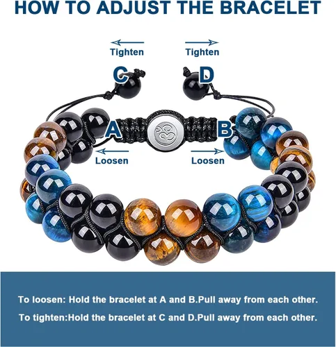 Vista 3 de Pulsera de triple protección de 0.315 in y 0.394 in para mujeres y hombres, pulsera de piedra natural, ojo de tigre natural, obsidiana y hematita