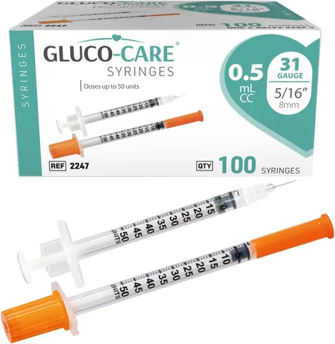 Vista 14 de GLUCO-CARE - Jeringas de 0.3 ml/cc, 30G x 5/16’’ (8mm), tapa naranja, 100/caja