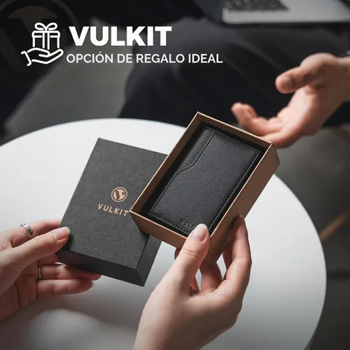 Vista 7 de Cartera con tarjetero VULKIT con bloqueo RFID, diseño minimalista, con ventanas dobles para identificación, cartera desplegable para 12 tarjetas