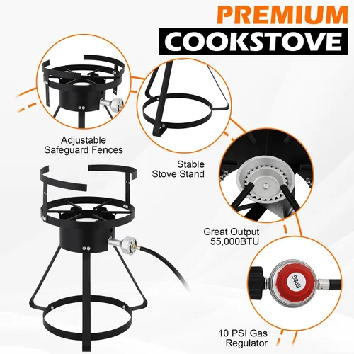 Vista 5 de Freidora – Kit de olla de aluminio de 30 cuartos de galón de mariscos y freidora de pavo con termómetro, cesta, propano para cangrejo, langosta