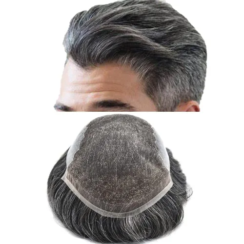 Vista 37 de Toupee para hombres, sistemas de reemplazo de cabello francés, encaje frontal, nudos blanqueados, línea capilar natural, encaje con piezas