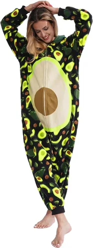 Vista 4 de vavalad Adult Avocado Onesie Pajamas Costume Fruit One Piece Pajamas Cosplay Jumpsuit for Women and Men