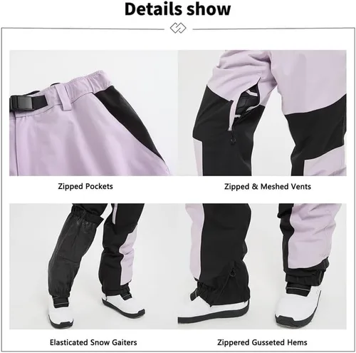 Vista 4 de SNOWVERB Pantalones de esquí unisex de montaña para mujer, pantalones de snowboard cálidos, pantalones de nieve resistentes al viento, pantalones