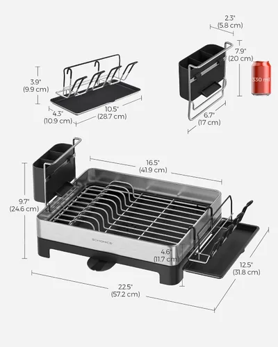 Vista 8 de SONGMICS Escurridor de platos, acero inoxidable, boquilla extensible Plata + Negro