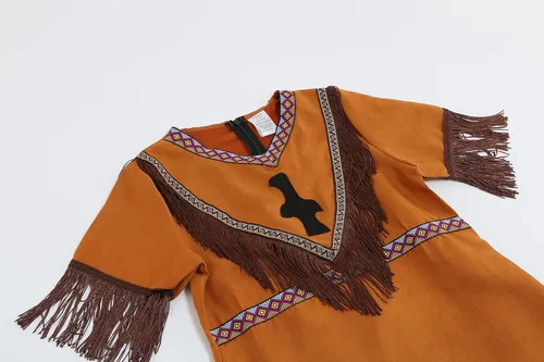 Vista 3 de Disfraz de nativo americano para niñas, traje de vestido indio marrón para niñas