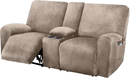 Vista 10 de ULTICOR Funda para Sofá de Dos Plazas Reclinable con Consola del Medio, Fundas de Sofá Reclinable de Terciopelo Elástico de 8 Piezas, Gruesas, Negro