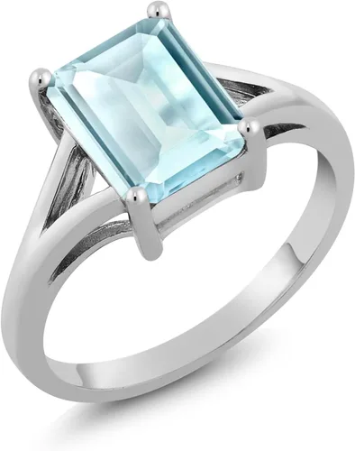 Vista 26 de Gem Stone King Anillo de compromiso solitario con diseño clásico de vástago dividido para mujer, plata de ley 925, piedra natal de piedra preciosa