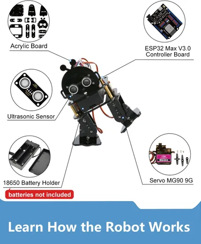Vista 9 de Kit de robot bípedo STEM Juguetes Kit de ciencia para niños, conjunto de artesanías programables de robótica bipedal biónica para Arduino ESP32