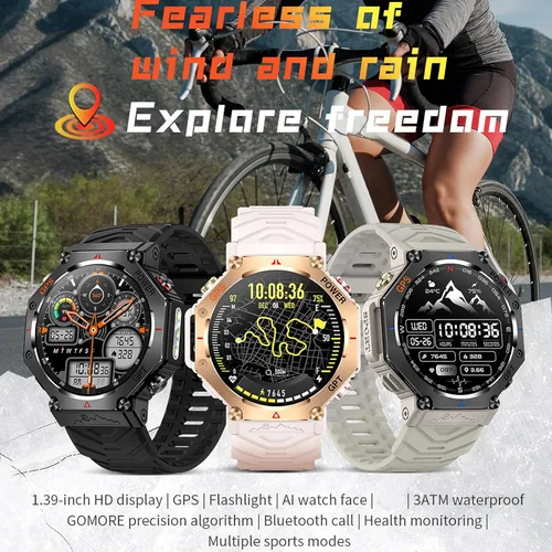 Vista 11 de Loluka Reloj inteligente GPS Tracker resistente al aire libre Smartwatch con brújula/linterna LED/presión de aire/altitud/respuesta/hacer llamada