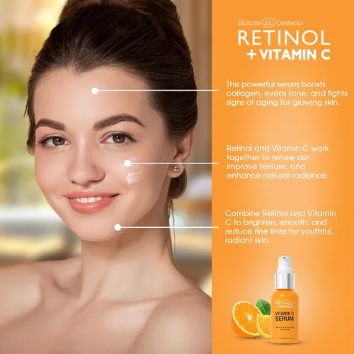 Vista 3 de LIVAURA Retinol + Vitamin C - Suero facial antienvejecimiento, unifica el tono de la piel, disminuye las líneas finas y arrugas, daños solares