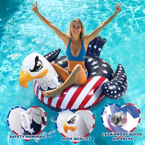 Vista 3 de Flotador patriótico de la bandera estadounidense águila para piscina, flotadores de piscina del 4 de julio, divertido animal de pájaro calvo águila