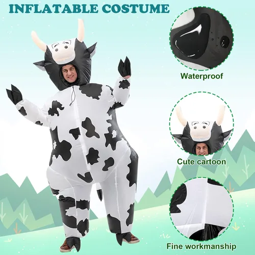 Vista 4 de ISTOOLL Disfraz inflable de Pascua disfraz de vaca inflable de Navidad divertido cosplay fiesta festival mascarada traje de aire inflable de cuerpo