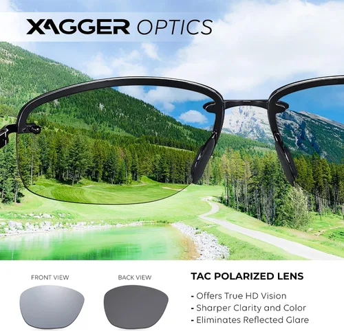 Vista 4 de Xagger Gafas de sol polarizadas para hombre, marco de metal sin montura UV400, protección solar