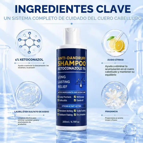 Vista 4 de Ketoconazole 1% Champú anticaspa Picazón Cuero cabelludo Flake Control 6.8 Champú anticaspa Cuidado del cuero cabelludo Ayuda a controlar