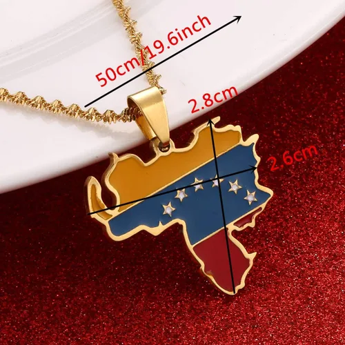 Vista 5 de Collar con colgante de mapa de Venezuela de acero inoxidable