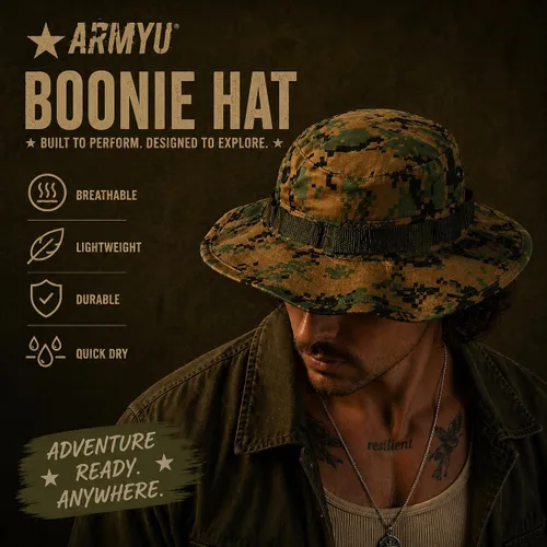Vista 4 de Sombrero táctico Boonie Militar Sombrero Sombrero Camo Digital o Sólido Ala Ancha Sol Pesca Bush Booney Caza Headwear ACU Digital Camo