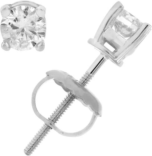 Vista 2 de Aretes de diamantes certificados VS2-SI1 de 14 a 2 cttw con cierre de rosca de oro blanco de 14 quilates