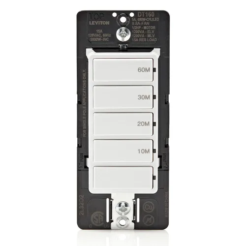 Vista 20 de Leviton Interruptor temporizador de cuenta regresiva para luces domésticas y extractores, 15-30 minutos, 1-2 horas, no requiere cable neutro, un